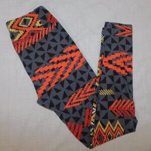 LuLaroe Gray Black Orange Teal Southwestern print Womens Leggings OS size 2 -10